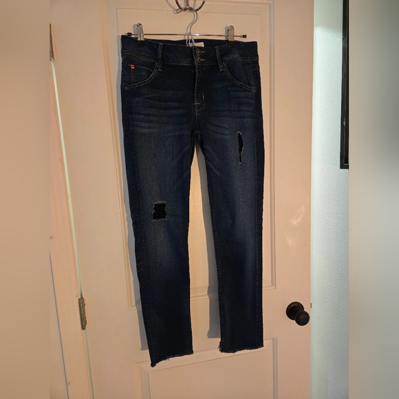 Hudson Jeans Collin Mid-Rise Dark Wash Distressed Skinny Ankle Jean Size 29 - Picture 1 of 9